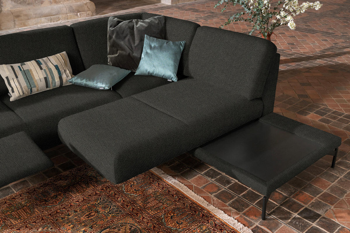 ECKSOFA in Flachgewebe, Struktur Anthrazit  - Anthrazit, Design, Textil/Metall (254/230cm) - Johann Jakob