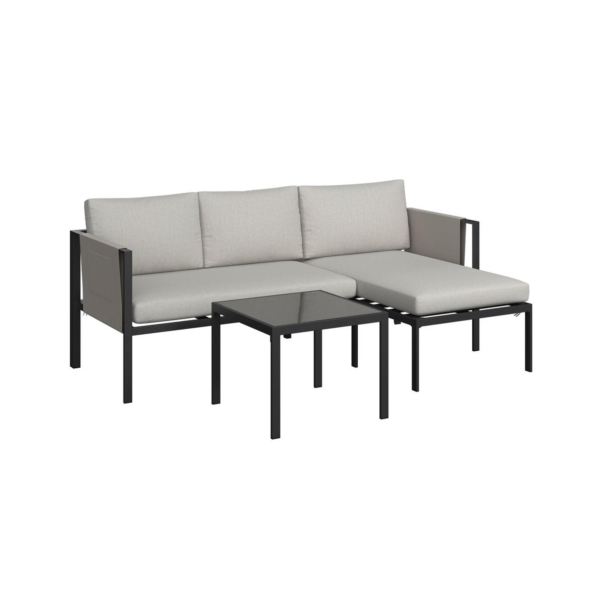 LOUNGEGARNITUR 191,5/120 cm Eisen  - Schwarz/Grau, Design, Glas/Textil (191,5/120cm) - Ambia Garden