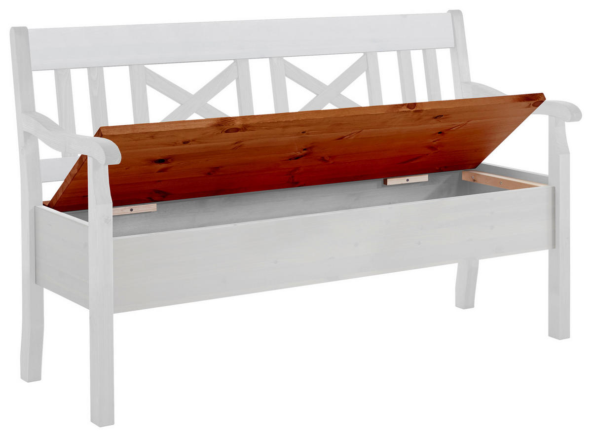 SITZBANK 148/93/58 cm Weiß, Bernsteinfarben Kiefer massiv  - Bernsteinfarben/Weiß, ROMANTIK / LANDHAUS, Holz (148/93/58cm) - Boxxx