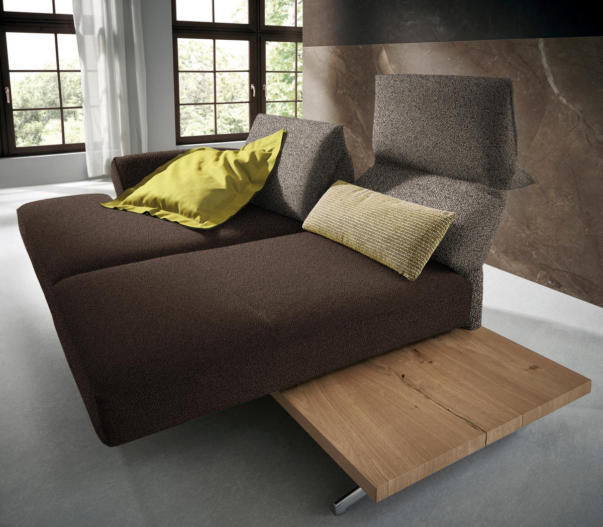 ECKSOFA in Flachgewebe Braun  132/240 cm  - Chromfarben/Braun, Design, Holz/Textil (132/240cm) - Koinor