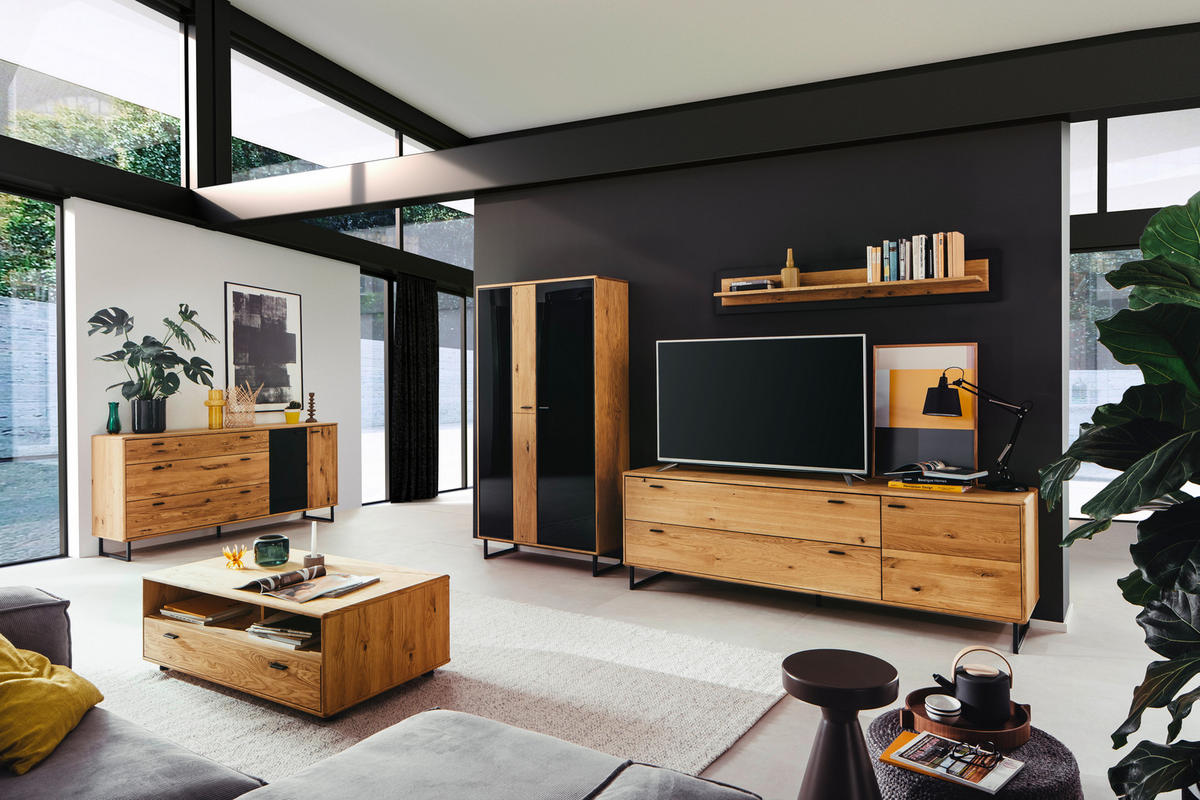 WOHNWAND  in Anthrazit, Wildeiche 319/186/50 cm  - Wildeiche/Anthrazit, Design, Glas/Holz (319/186/50cm) - MID.YOU