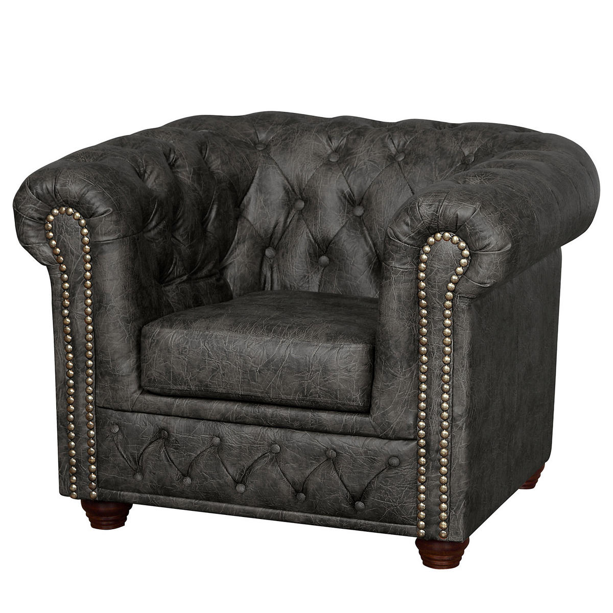 SITZGARNITUR YORK in Lederlook Schwarz  - Schwarz/Braun, Design, Holz/Textil (203/72/86cm) - P & B