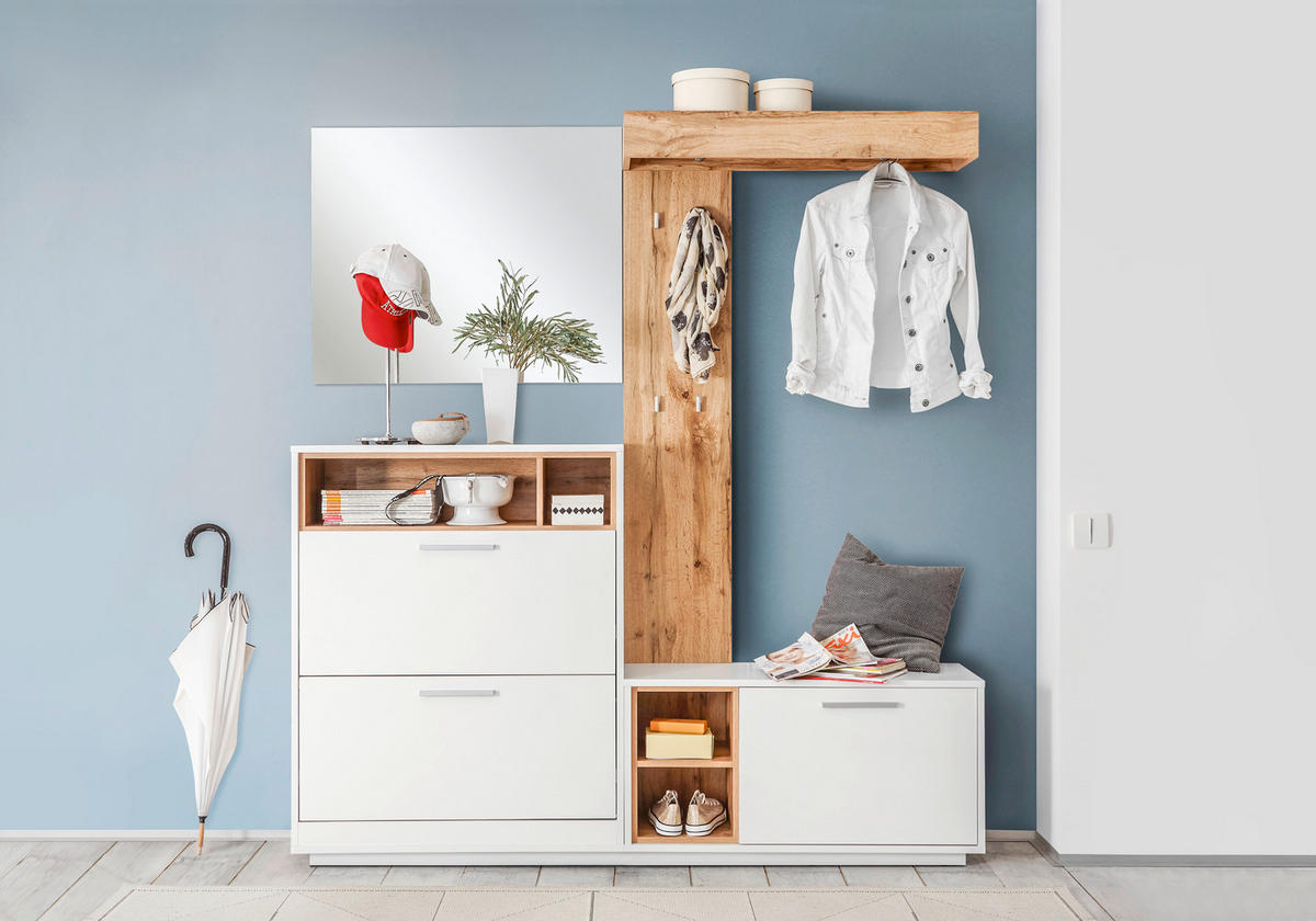 HALLMÖBEL  i 177/196/32 cm  - vit/ekfärgad, Design, trämaterial/glas (177/196/32cm) - Carryhome