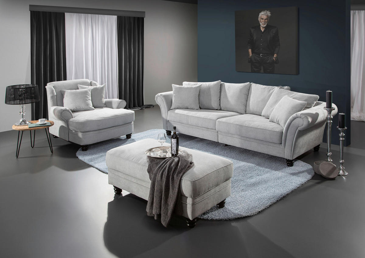 BIGSOFA Flachgewebe Hellgrau  - Dunkelbraun/Hellgrau, KONVENTIONELL, Holz/Textil (270/80/110cm) - Livetastic
