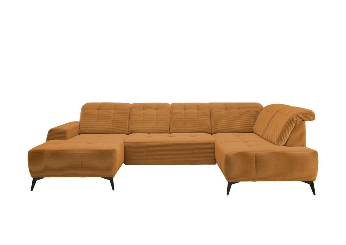 WOHNLANDSCHAFT SANO Goldfarben Cord  - Goldfarben/Schwarz, MODERN, Textil/Metall (180/337/200cm) - Livetastic