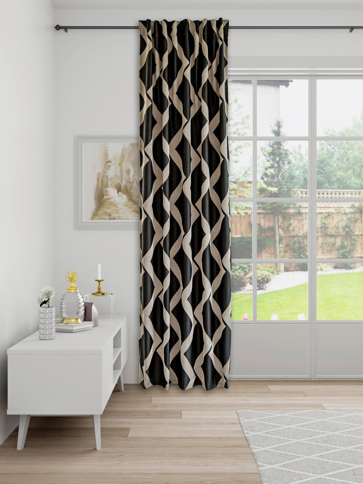 FERTIGVORHANG blickdicht  - Chromfarben/Schwarz, Basics, Textil (140/245cm)