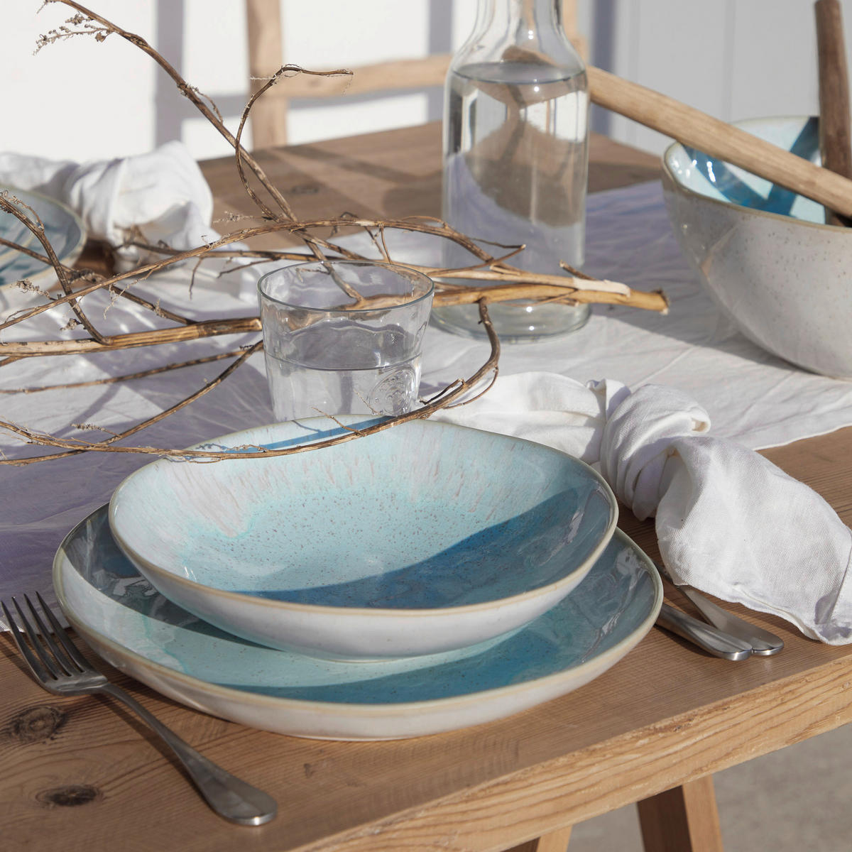 KOMBISERVICE Creme, Pastellblau EIVISSA 12-teilig 4 Personen  - Pastellblau/Creme, Basics, Keramik - Costa Nova