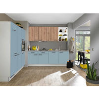 ECKKÜCHE 180/240 cm  in Eichefarben, Hellgrau, Pastellblau  - Pastellblau/Eichefarben, Design, Holzwerkstoff/Metall (180/240cm) - Xora