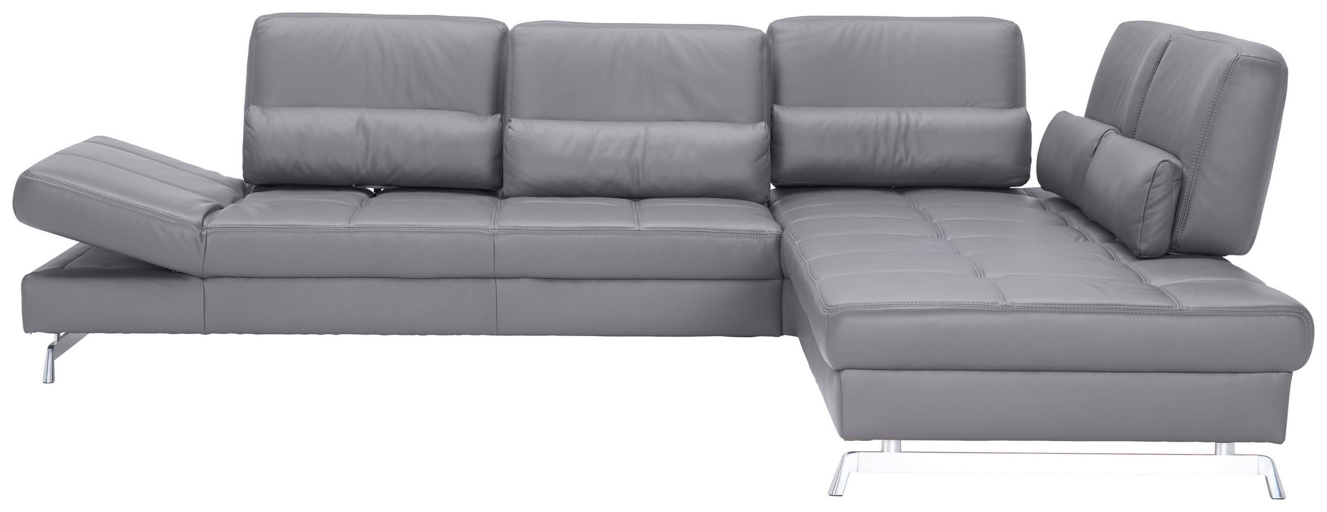 ECKSOFA in Echtleder Grau  - Alufarben/Grau, Design, Leder/Metall (299/250cm) - Joop!