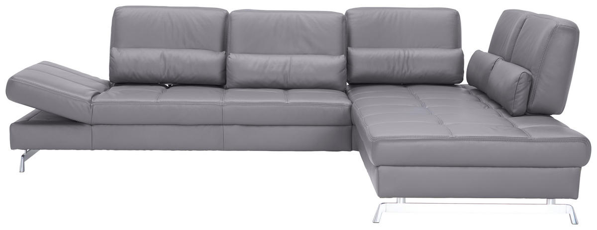 ECKSOFA in Echtleder Grau  - Alufarben/Grau, Design, Leder/Metall (299/250cm) - Joop!