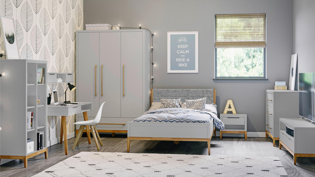 KLEIDERSCHRANK 3-türig Eiche massiv Grau  - Grau, LIFESTYLE, Holz/Holzwerkstoff (135/206/55cm) - Stylife