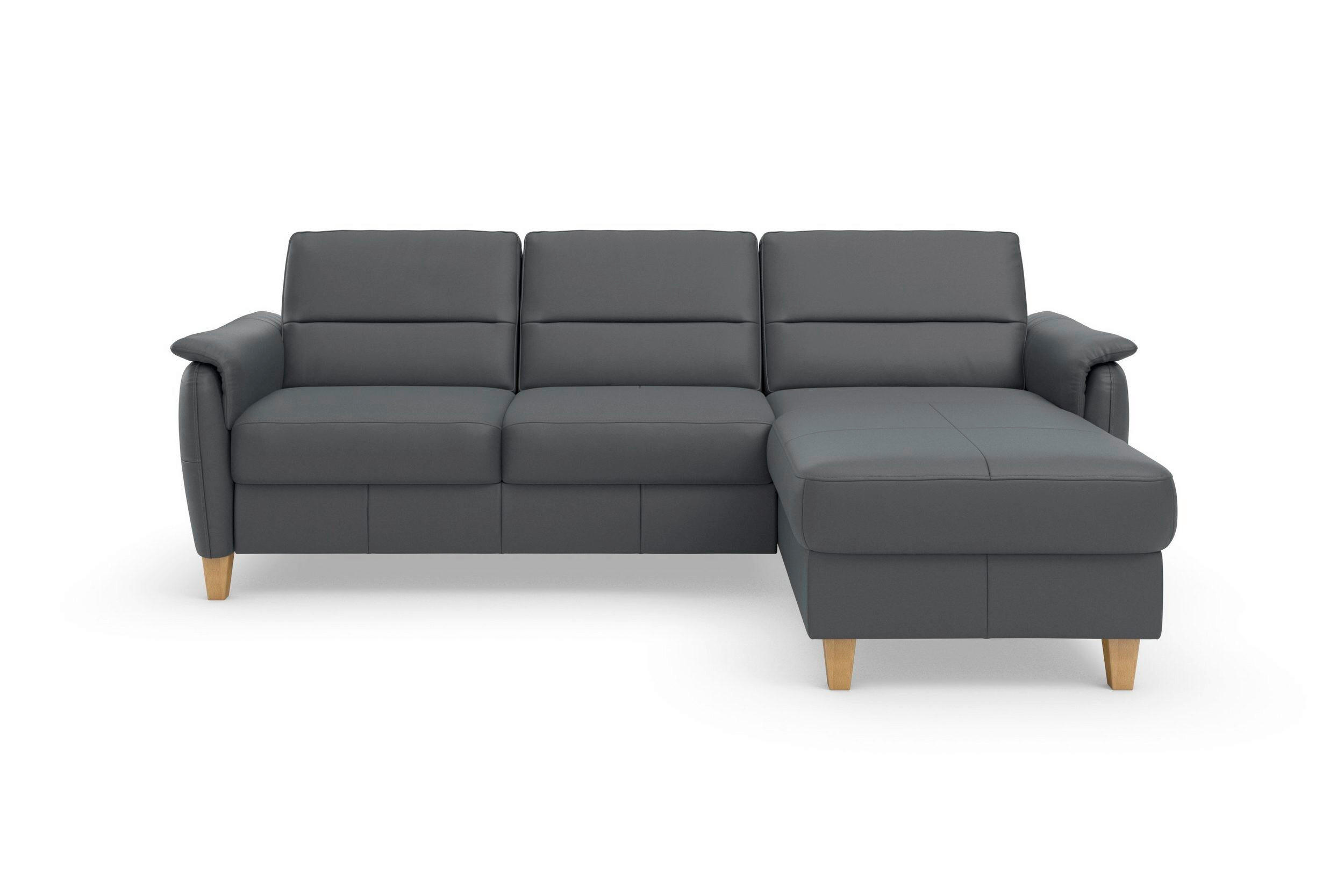 ROHOVÁ SEDAČKA, koža, čierna - čierna/farba duba, Basics, koža/drevo (244/163cm) - Sit & More