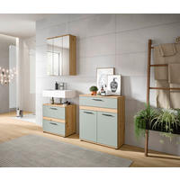 BADEZIMMER 3-teilig  in 145 cm  - Salbeigrün/Schwarz, Trend, Glas/Holzwerkstoff (145cm) - MID.YOU