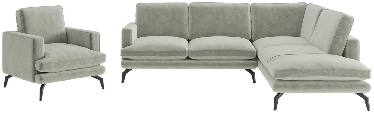 SITZGARNITUR Bali Flachgewebe Hellgrau  - Hellgrau/Schwarz, Design, Textil/Metall (250/202cm) - Livetastic