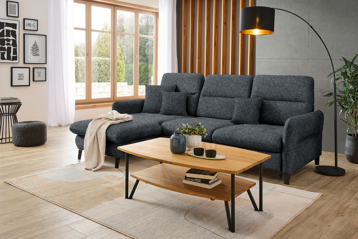 ECKSOFA Dunkelgrau Chenille  - Dunkelgrau/Schwarz, KONVENTIONELL, Textil/Metall (190/254cm) - Livetastic