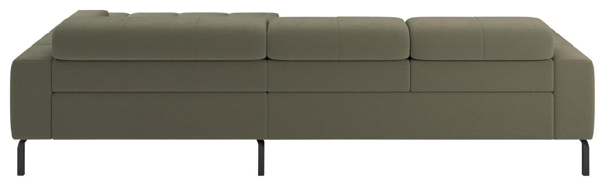 ECKSOFA Olivgrün Feincord Rücken echt, Kopfteilverstellung, Sitztiefenverstellung  - Schwarz/Olivgrün, KONVENTIONELL, Textil/Metall (293/226cm) - Hom`in