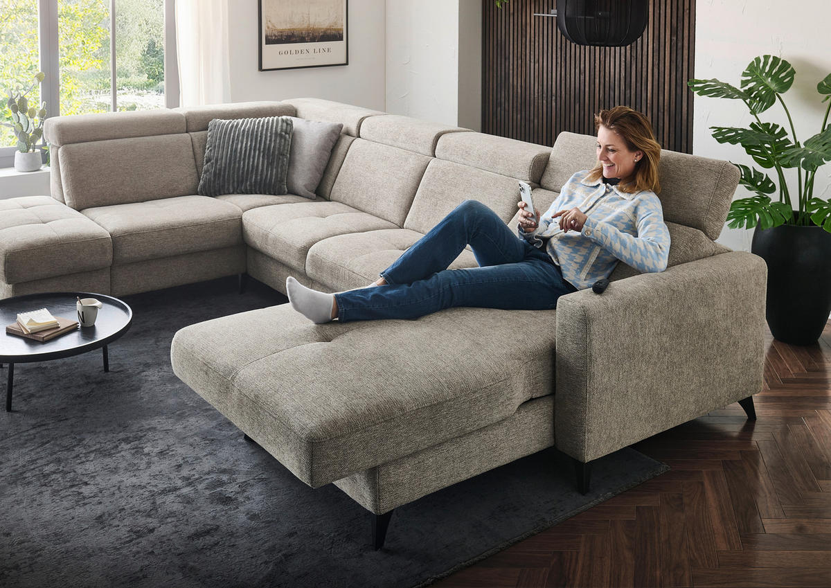 WOHNLANDSCHAFT Beldomo System Graubraun Flachgewebe  - Graubraun/Schwarz, KONVENTIONELL, Textil/Metall (215/333/174cm) - Beldomo System