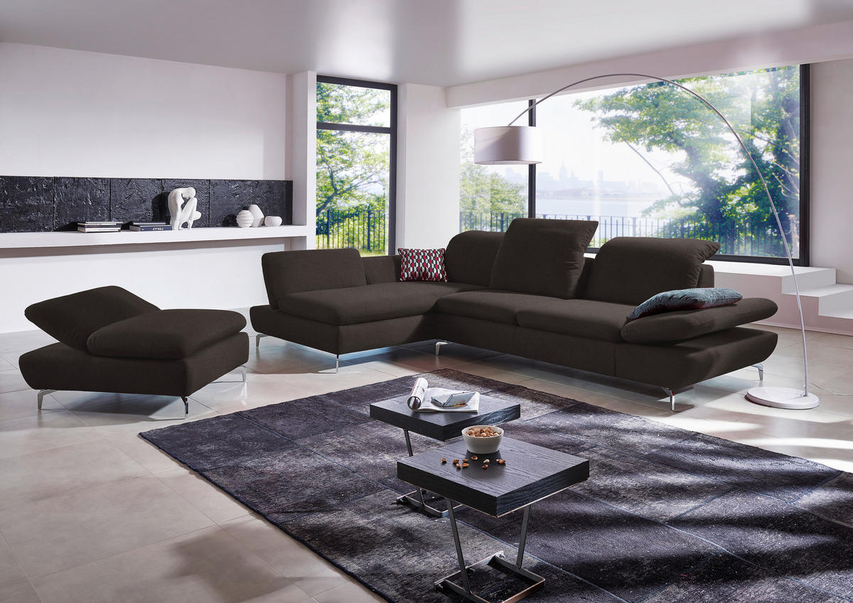 ECKSOFA in Echtleder Dunkelbraun  - Dunkelbraun/Silberfarben, Design, Leder/Metall (200/315cm) - Chilliano