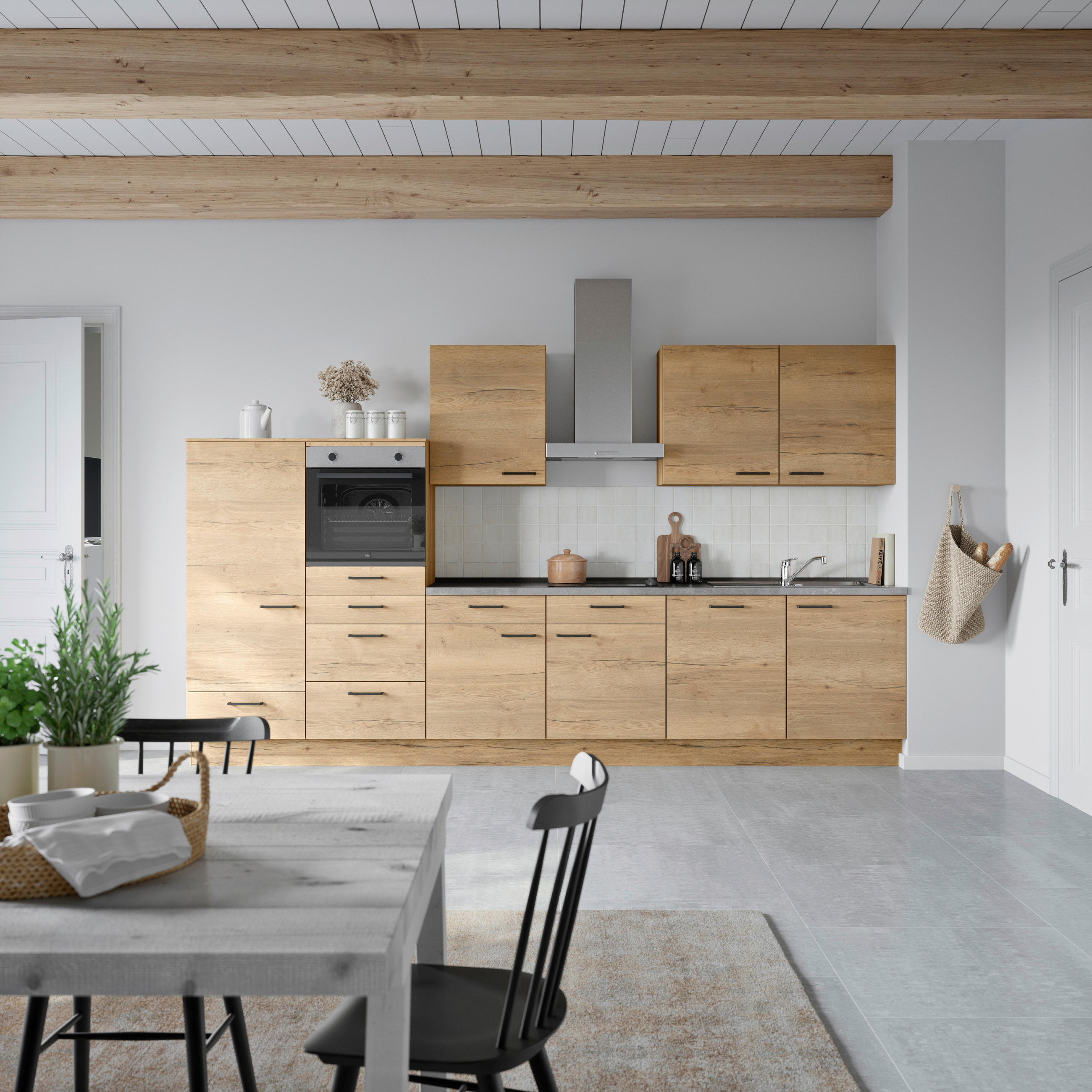 KÜCHENBLOCK 360 cm   in Eichefarben, Schieferfarben  - Schieferfarben/Eichefarben, MODERN, Holzwerkstoff/Metall (360cm) - Nobilia