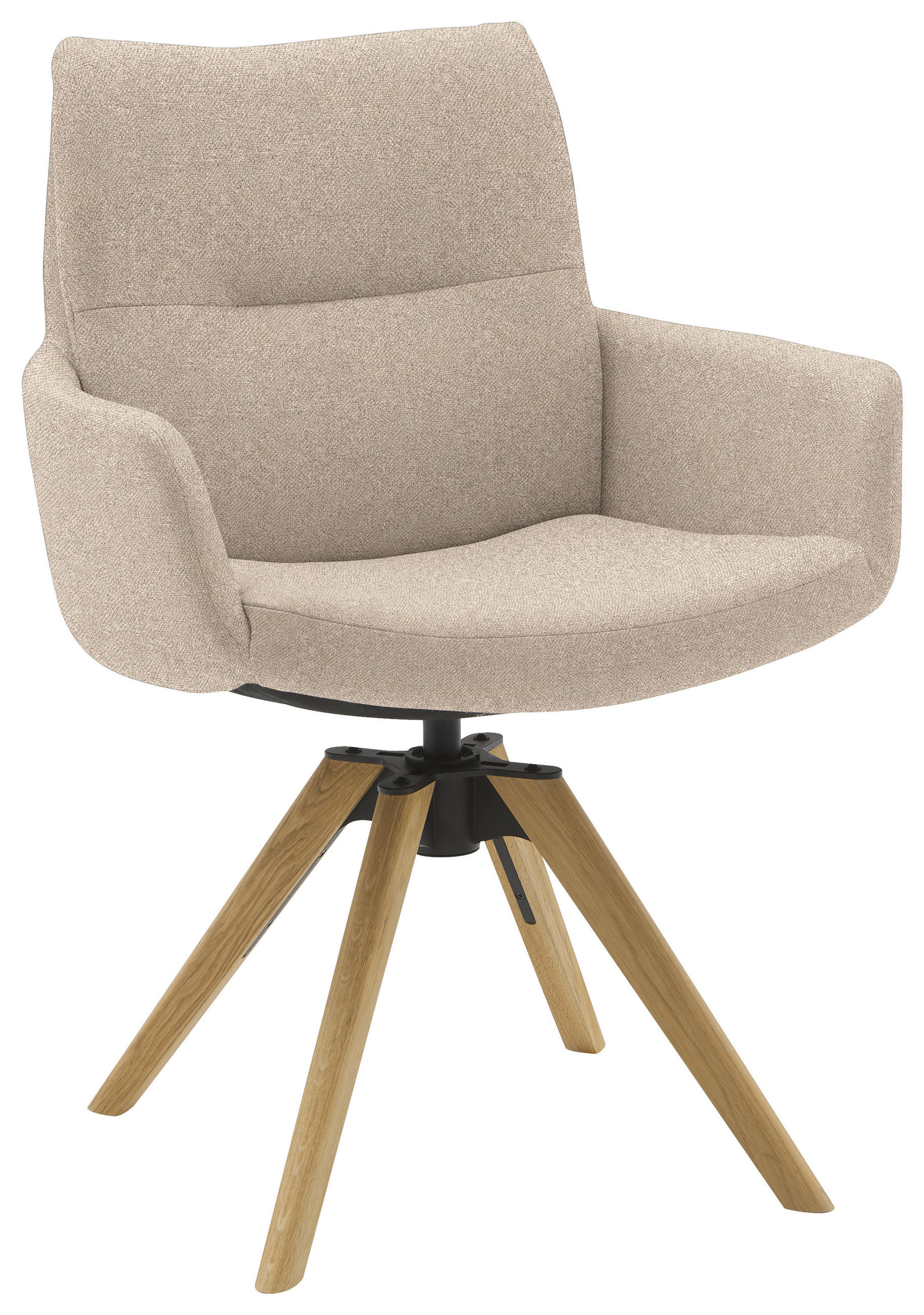 ARMLEHNSTUHL  Sitzfläche 360° drehbar, mit Griff Flachgewebe  Sandfarben  - Sandfarben/Eichefarben, Design, Holz/Textil (62/90/68cm) - Valnatura