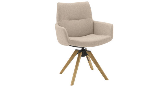 ARMLEHNSTUHL  Sitzfläche 360° drehbar, mit Griff Flachgewebe  Sandfarben  - Sandfarben/Eichefarben, Design, Holz/Textil (62/90/68cm) - Valnatura