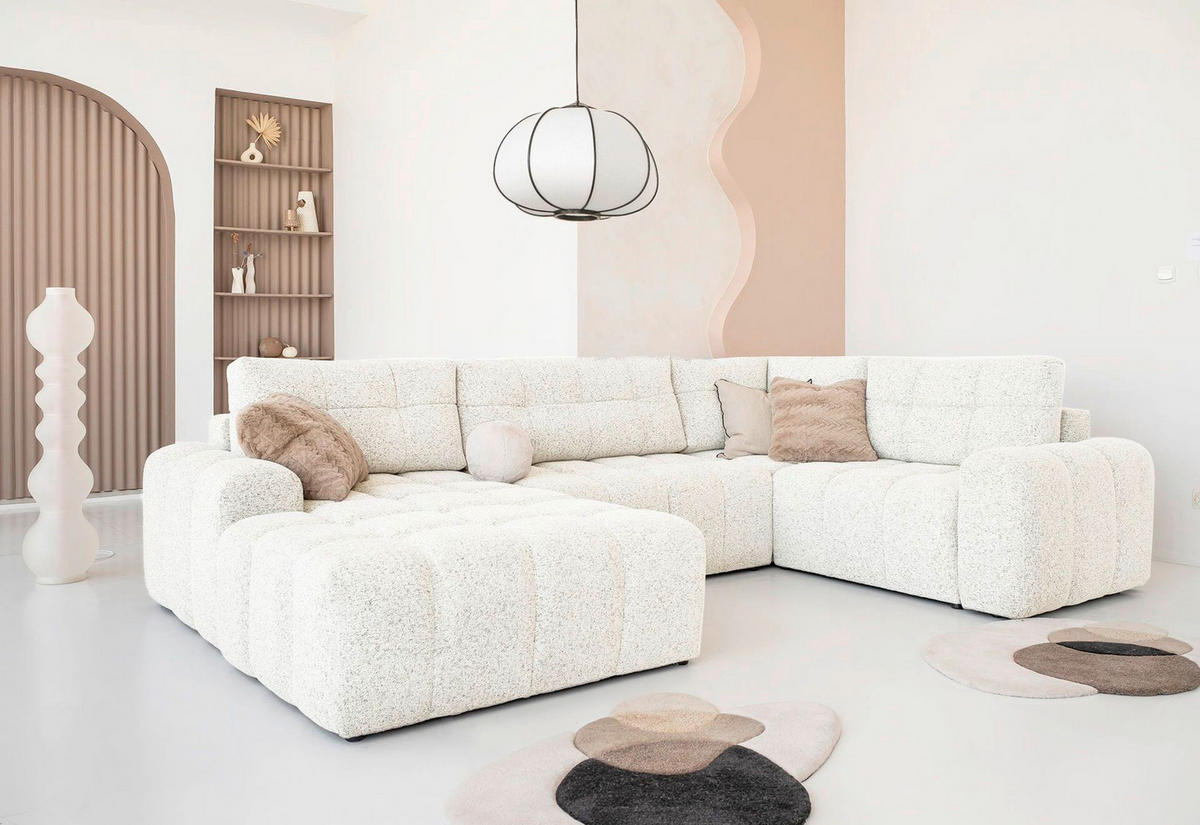 WOHNLANDSCHAFT Beige  - Beige/Schwarz, Design, Kunststoff/Textil (184/333/213cm) - MID.YOU