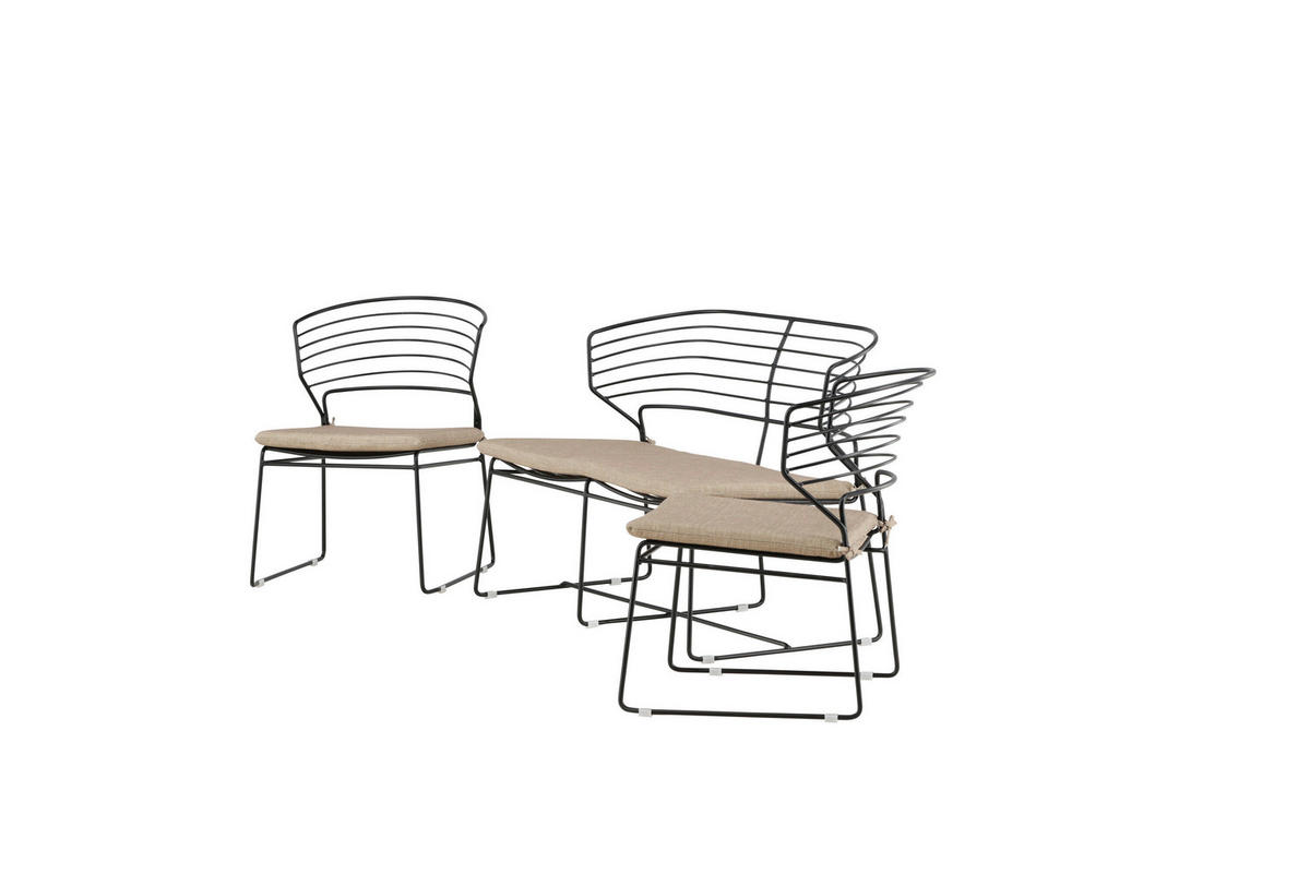 LOUNGEGARNITUR Stahl  - Beige/Schwarz, MODERN, Textil/Metall (110/75,5/65,9cm) - Gardenson