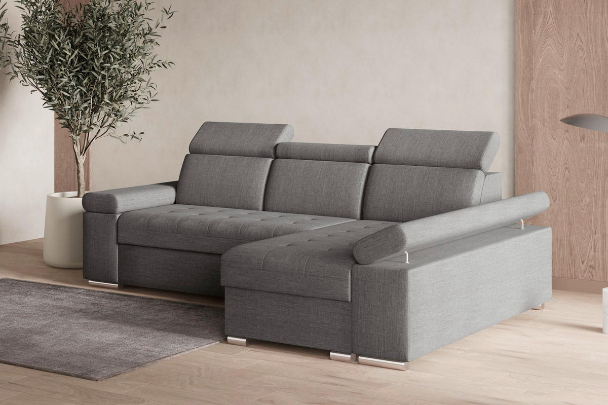 ECKSOFA TORONTO in Webstoff Grau  - Silberfarben/Grau, Design, Kunststoff/Textil (260/168cm) - MID.YOU