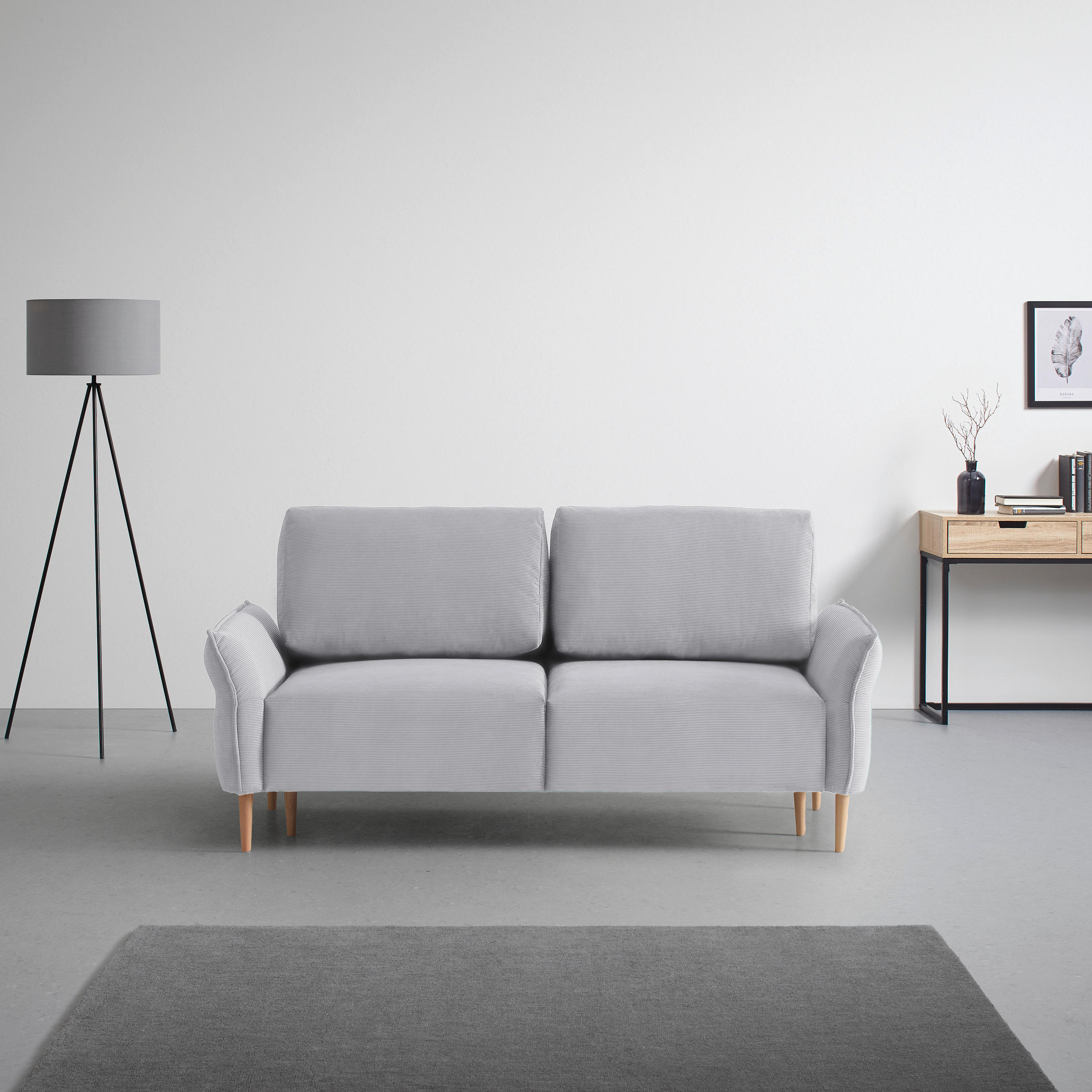 3-SITS SOFFA i manchester grå  - grå/naturfärgad, Modern, trä/textil (183/85/92cm) - MID.YOU