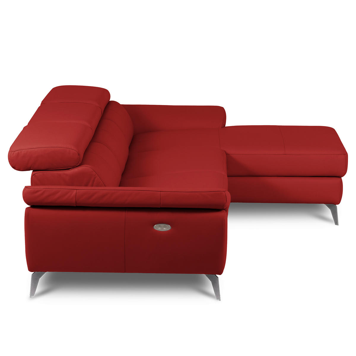 ECKSOFA Rot Echtleder Lederlook Rücken echt, Armteilverstellung, Relaxfunktion, Kopfteilverstellung  - Chromfarben/Rot, Design, Leder/Textil (252/179cm) - Livetastic