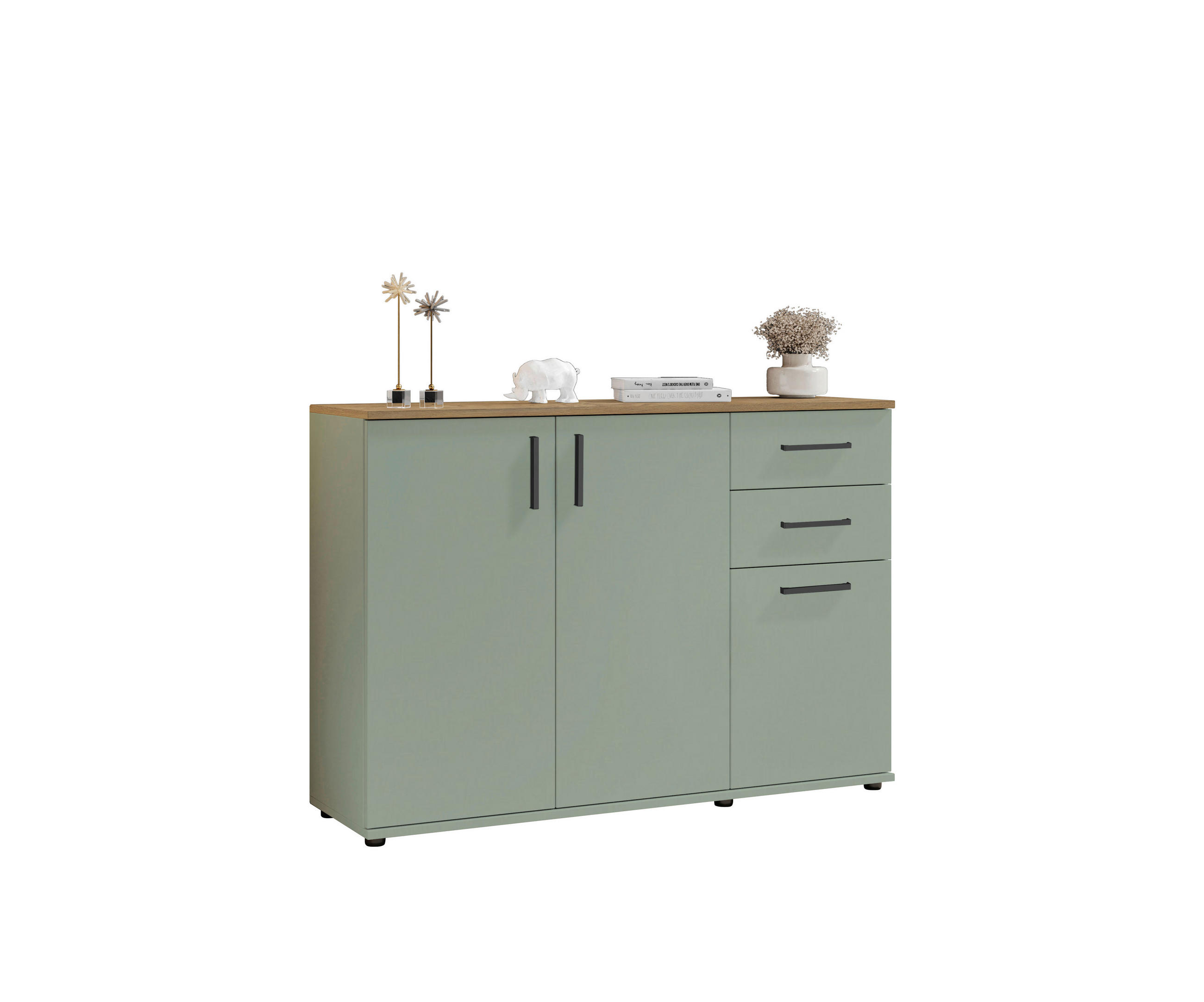 KOMMODE , 120/84/35 cm, 2 Schublade(n)  - Eichefarben/Salbeigrün, Design, Holzwerkstoff/Kunststoff (120/84/35cm) - MID.YOU