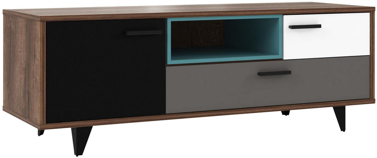 KOMODA POD TELEVIZI, šedá, zelená, černá, bílá, barvy dubu, 155/54/52 cm - šedá/bílá, Design, kompozitní dřevo/plast (155/54/52cm) - Carryhome