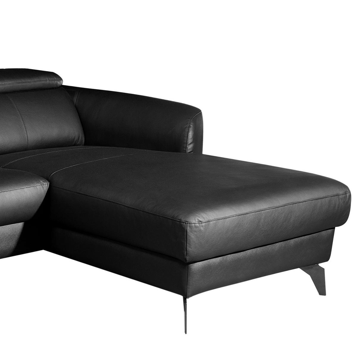 ECKSOFA Schwarz Echtleder Lederlook  - Schwarz, Design, Leder/Textil (261/183cm) - Livetastic