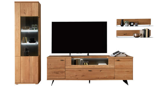 WOHNWAND 3-teilig  in Wildeiche  340/209/50 cm  - Wildeiche/Anthrazit, Natur, Glas/Holz (340/209/50cm) - Linea Natura