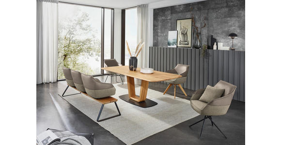 SITZBANK 210/87/67 cm in Braun, Weiß, Champagner - Champagner/Beige, Design, Leder/Holz (210/87/67cm) - Ambiente