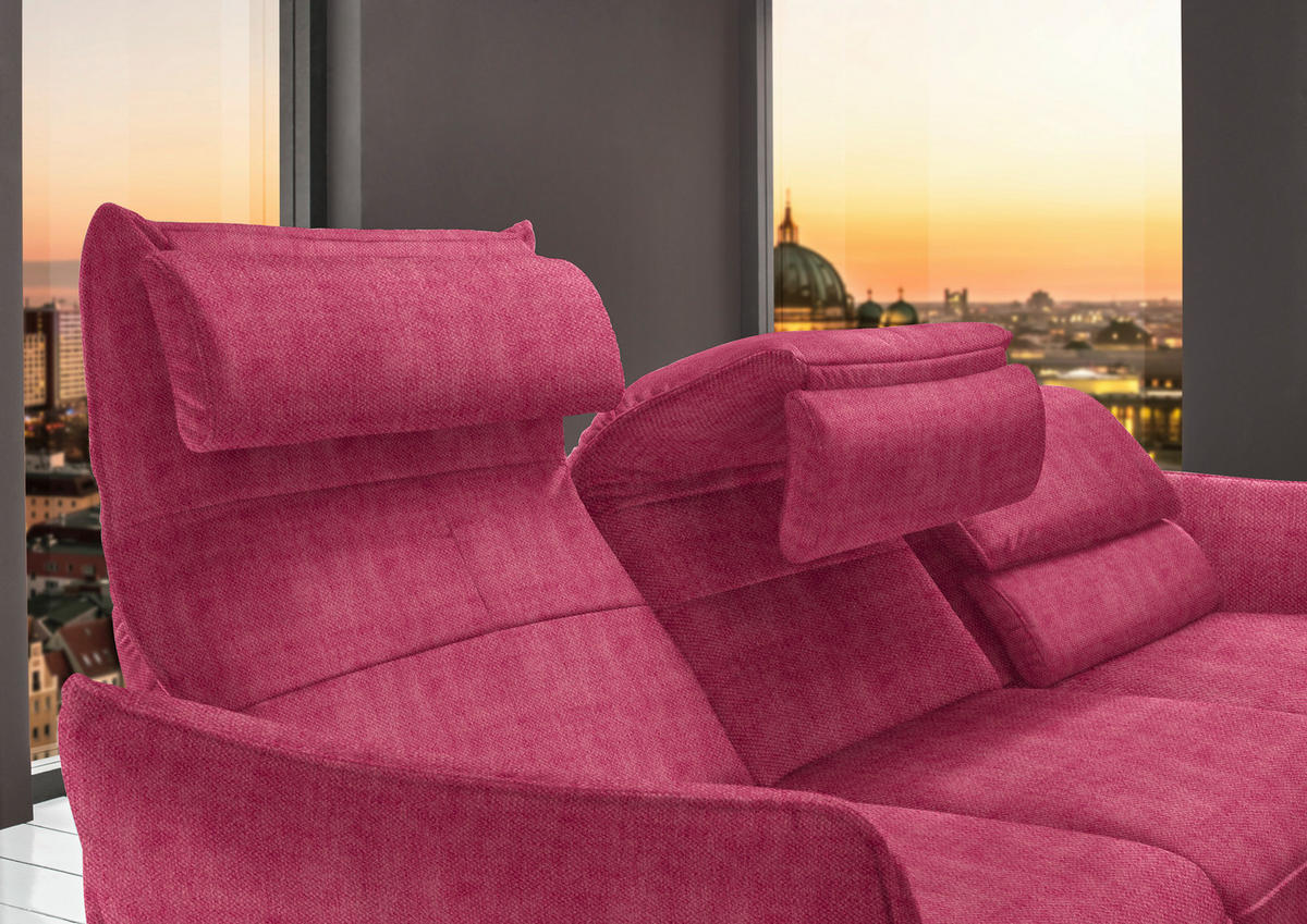 ECKSOFA in Velours Beere  283/153 cm  - Beere/Schwarz, Design, Textil/Metall (283/153cm) - Valdera