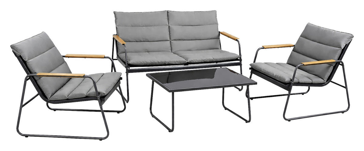 LOUNGEGARNITUR 4-teilig   Stahl  - Anthrazit/Schwarz, MODERN, Glas/Kunststoff - Gardenson