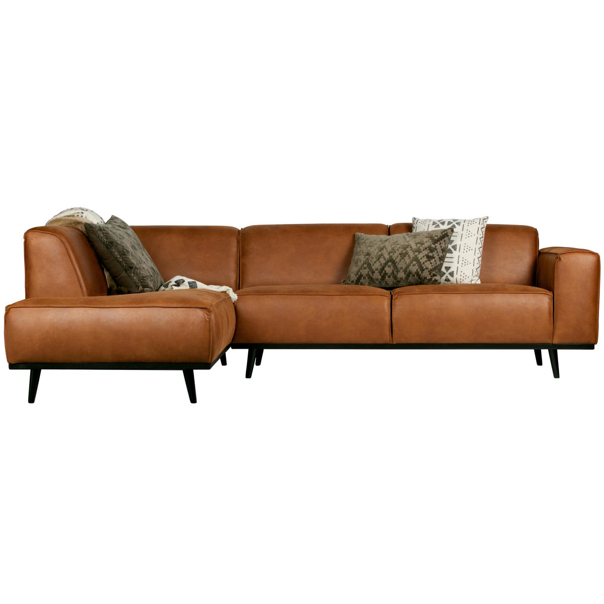 ECKSOFA Statement in Kombination Echtleder/Lederlook Cognac  210/274 cm  - Cognac/Schwarz, Design, Leder/Holz (210/274cm) - Livetastic