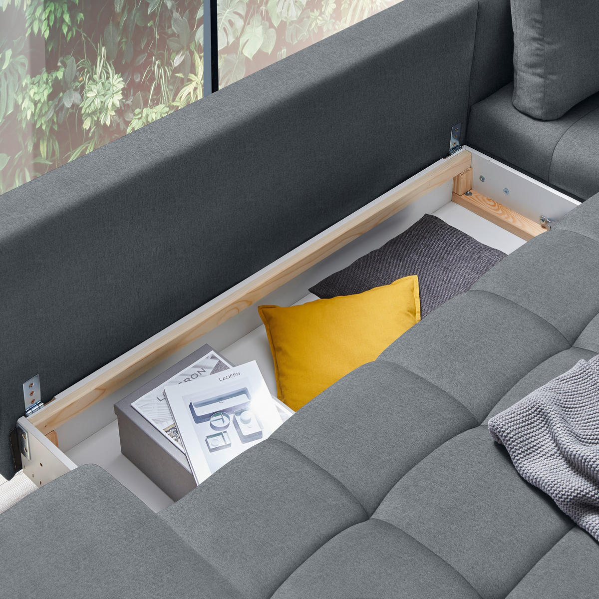 ECKSOFA in Webstoff Blaugrau  - Blaugrau/Schwarz, Design, Textil/Metall (315/212cm) - Carryhome