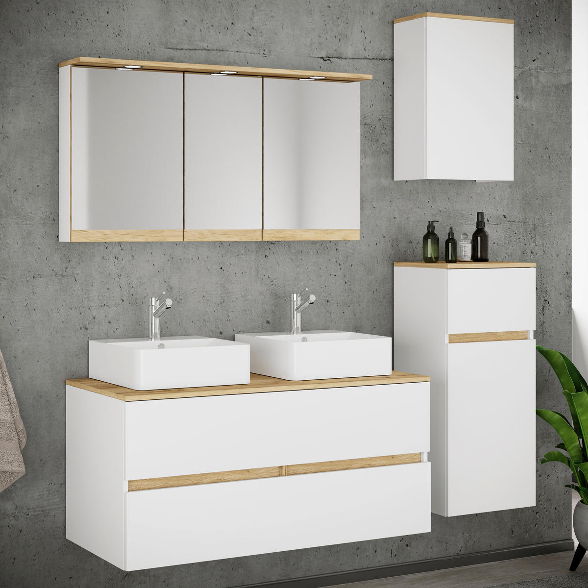 BADEZIMMER 6-teilig 151 cm  - Honigeiche/Weiss, Trend, Keramik/Holzwerkstoff (151cm) - MID.YOU