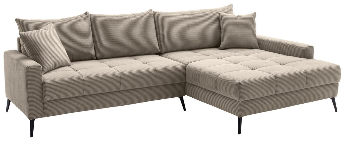 ECKSOFA Taupe Cord  - Taupe/Schwarz, KONVENTIONELL, Textil/Metall (280/173cm) - Hom`in