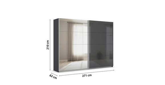 SCHWEBETÜRENSCHRANK  in Grau  - Alufarben/Grau, KONVENTIONELL, Glas/Holzwerkstoff (271/210/62cm) - Xora