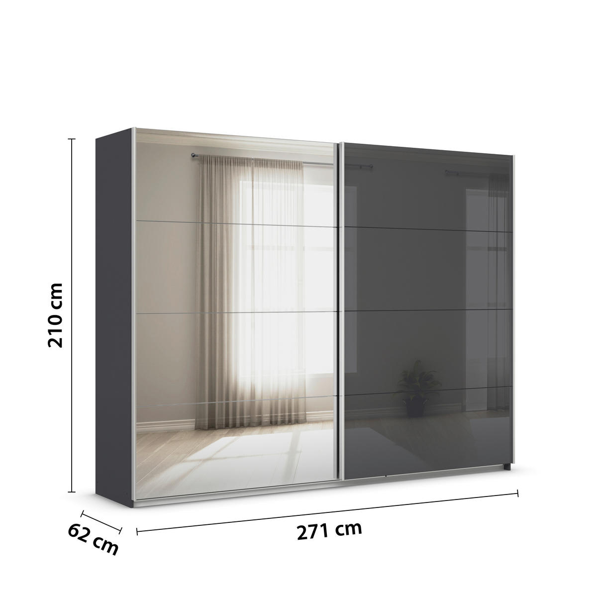 SCHWEBETÜRENSCHRANK  in Grau  - Alufarben/Grau, KONVENTIONELL, Glas/Holzwerkstoff (271/210/62cm) - Xora