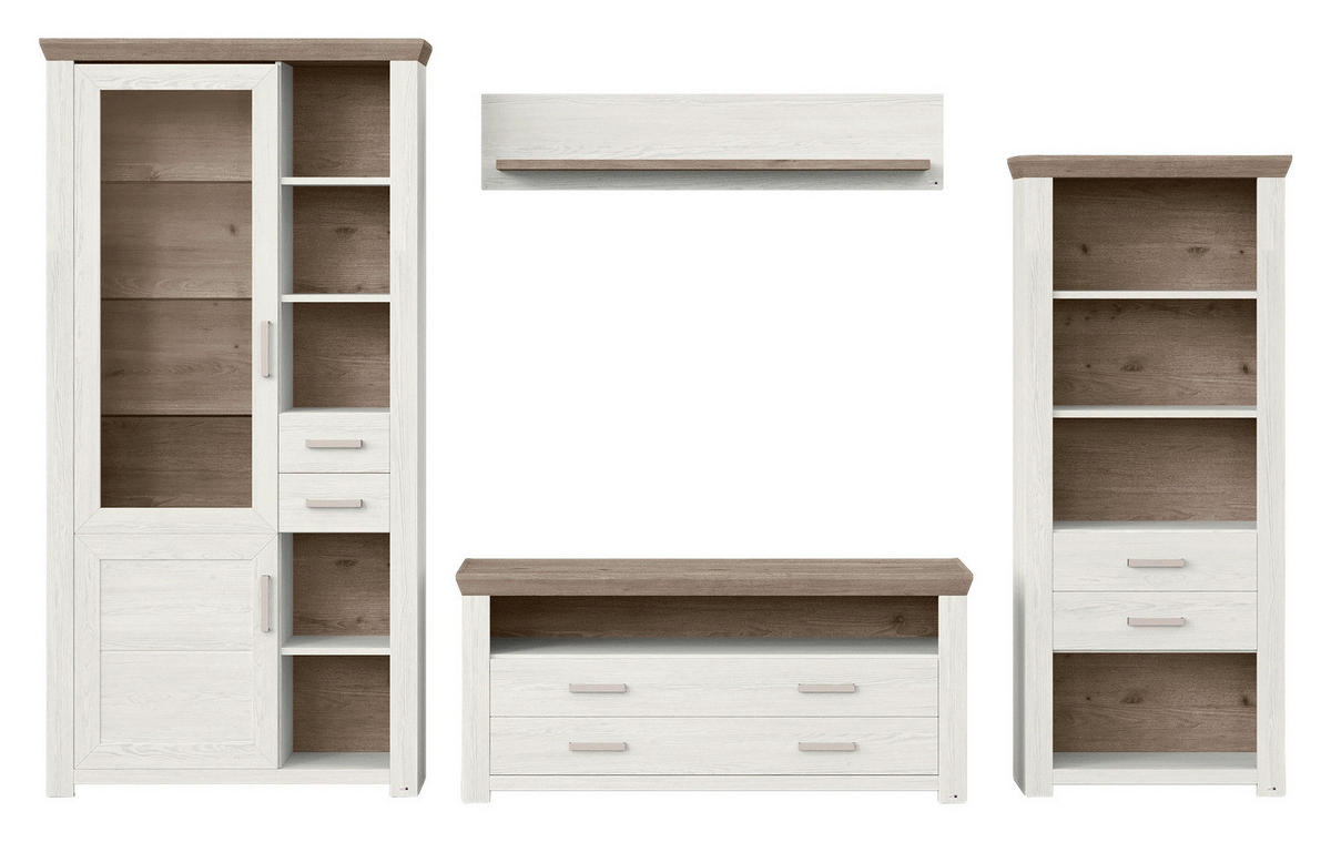 WOHNWAND  in Weiß, Eichefarben  340/206,6/51,2 cm  - Eichefarben/Weiß, Design, Glas/Holzwerkstoff (340/206,6/51,2cm) - SetOne by Musterring