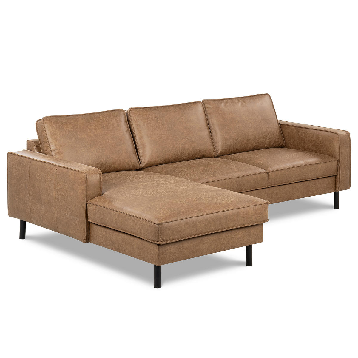 ECKSOFA Lederlook Echtleder Beige  - Beige/Schwarz, Design, Leder/Textil (166/238cm) - Livetastic