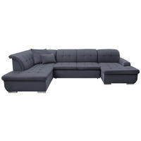 Wohnlandschaft inkl. Funktion Grau Flachgewebe  - Silberfarben/Grau, Design, Textil/Metall (208/342/145cm) - Cantus