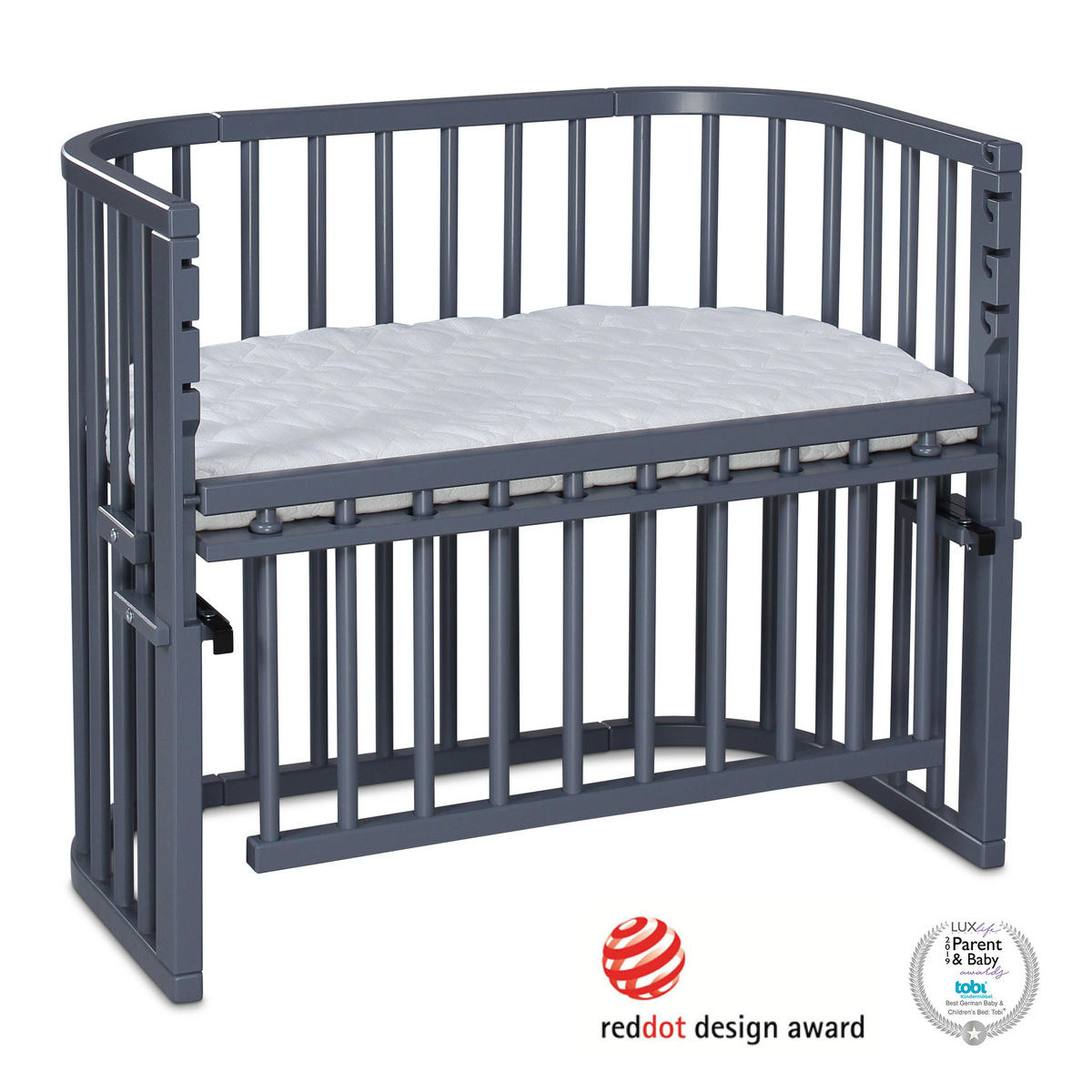 BEISTELLBETT Maxi Comfort Plus   - Schieferfarben/Grau, Basics, Holz (56,5/79/96cm) - Babybay