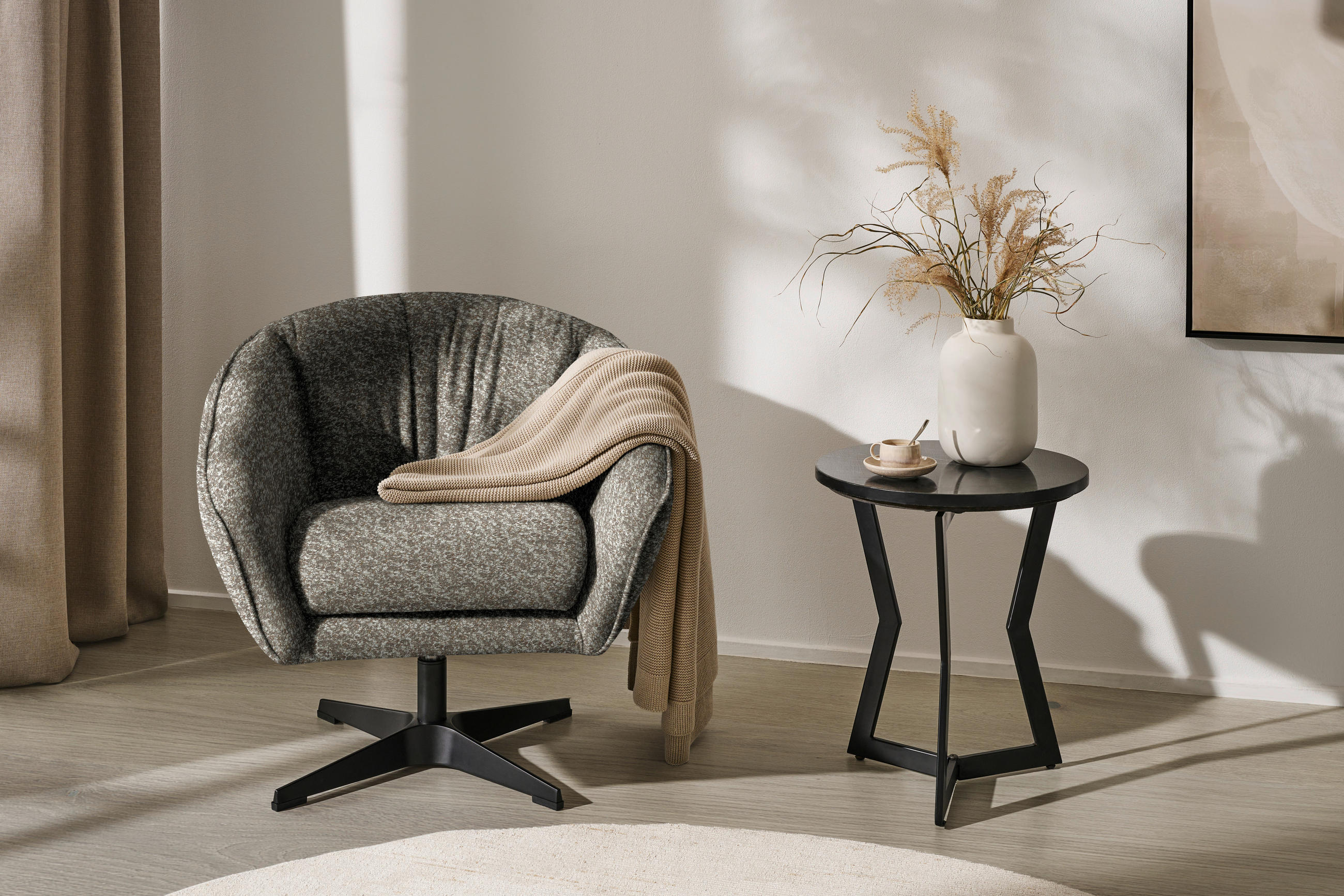 SESSEL in Bouclé Graubraun  - Graubraun/Schwarz, Design, Textil/Metall (80/78/80cm) - Stylife