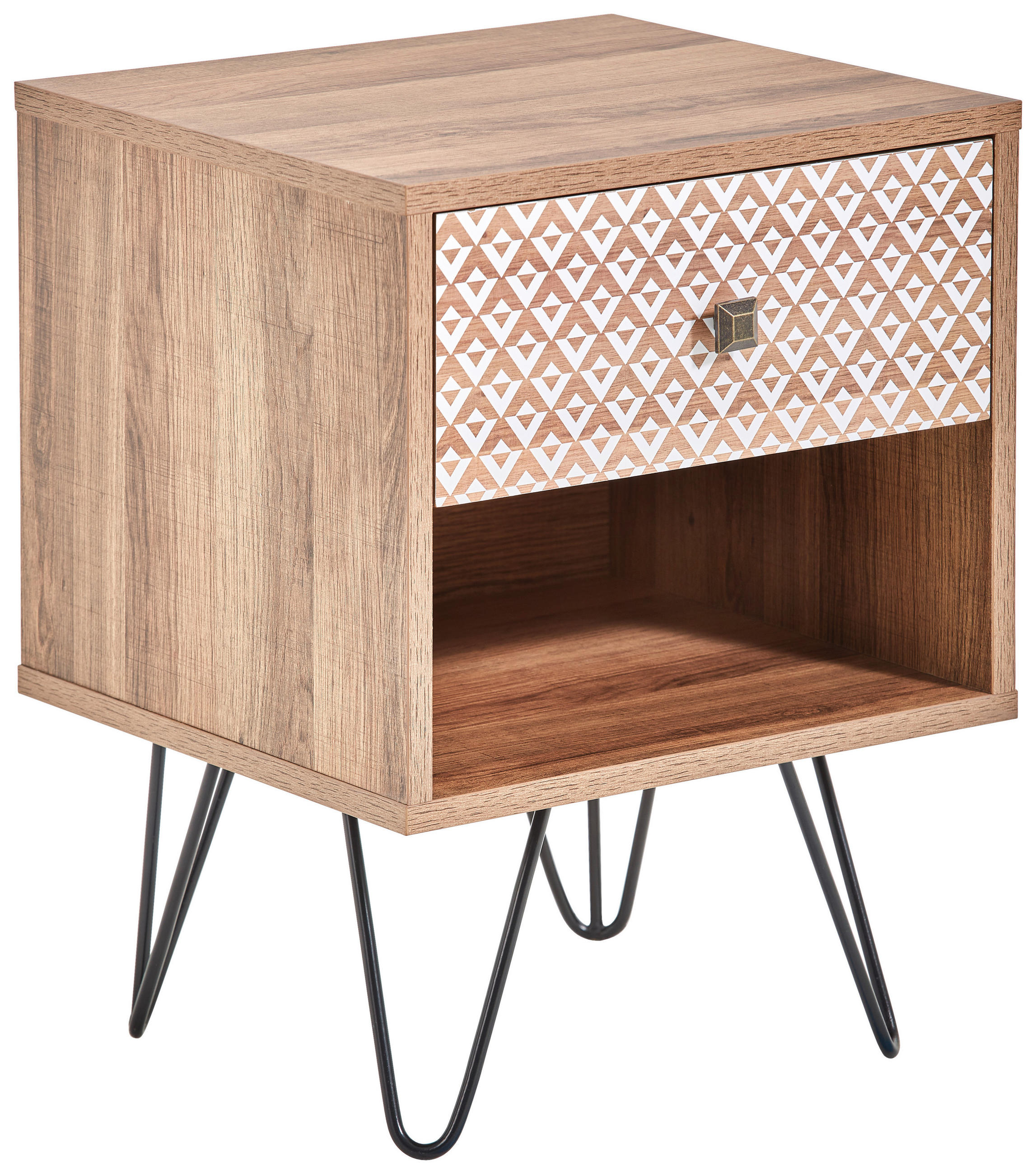 NACHTSCHRANK 39/50/35 cm  - Eichefarben/Messingfarben, Trend, Holzwerkstoff/Metall (39/50/35cm) - Carryhome