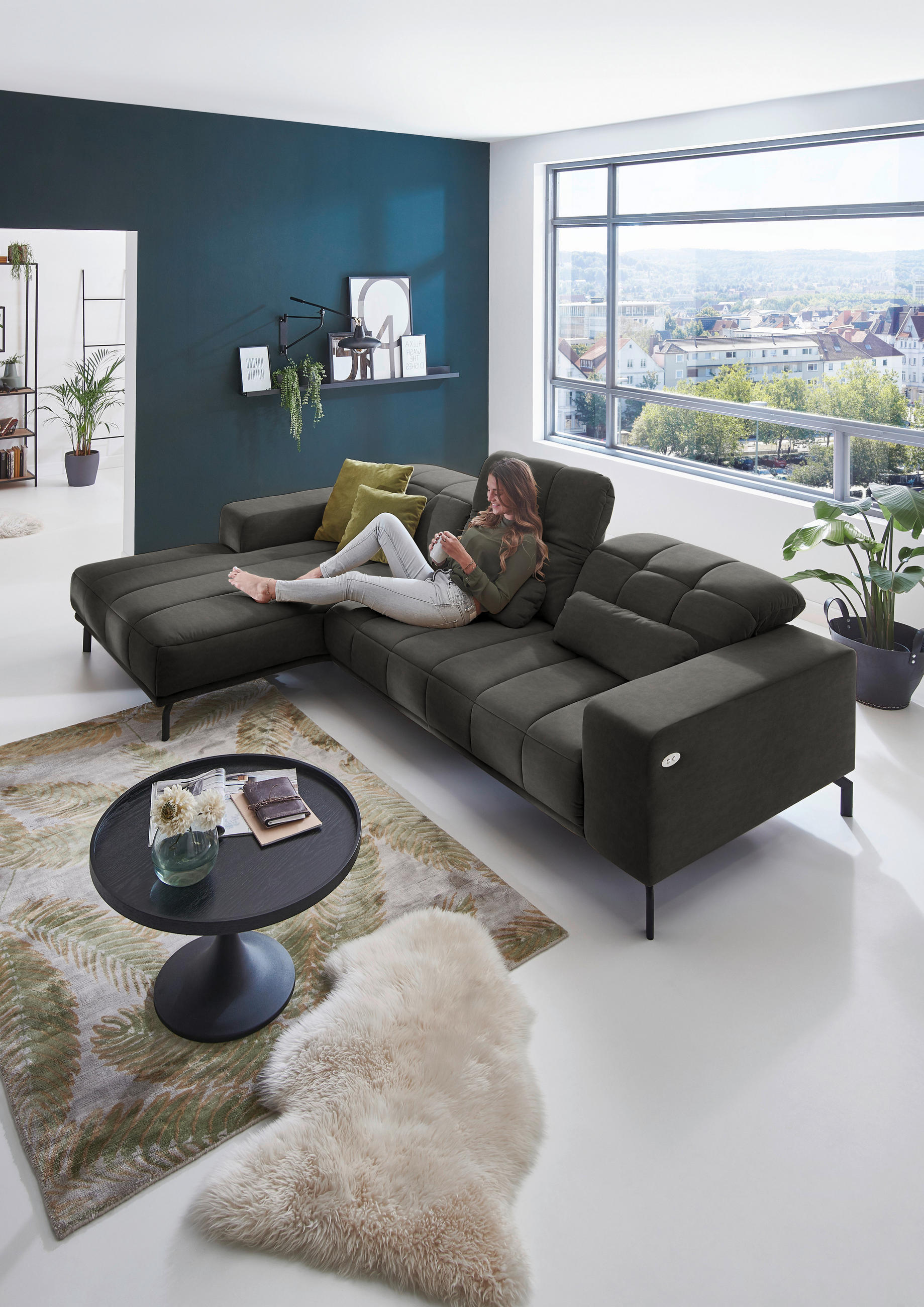 ECKSOFA in Velours Grau  - Schwarz/Grau, Design, Textil/Metall (195/293cm) - Beldomo Style